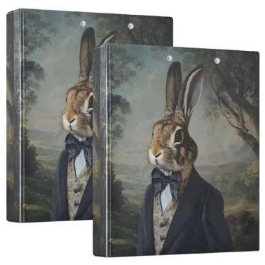 Imagem de Fichários engraçados de coelho com 3 anéis de 3 cm, 200 folhas, portfólio de pastas fofas, argolas redondas, 31,5 x 27 x 6 cm, 1 pacote