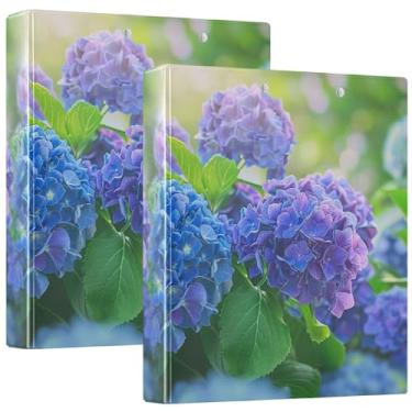 Imagem de Fichários personalizados de flores de hortênsias de 3,8 cm, 3 anéis, 200 folhas, para prancheta, anel redondo fofo, fichário resistente, 31,5 x 27 x 6 cm, pacote com 2