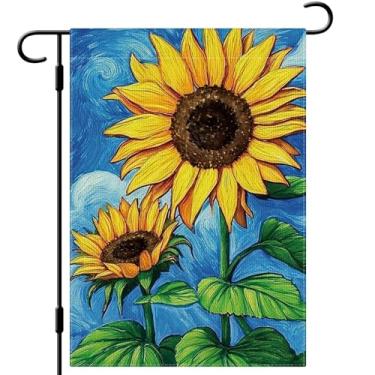 Imagem de DLZDN Bandeira de jardim de girassol 30,5 x 45,7 cm, dupla face, vertical, serapilheira, quintal, verão, sazonal, decoração ao ar livre