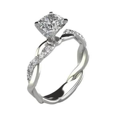 Imagem de Anel De Diamante Quadrado Princesa Em Ouro Rosé 18k Com Revestimento E