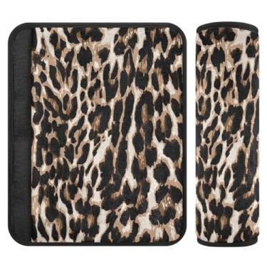 Imagem de Joitme Estampa de leopardo 1 dois pacotes almofada de cinto de segurança, alça de ombro pequena, adequada para vários usos, capa de alça de carrinho de bebê
