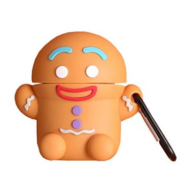 Imagem de SGVAHY Capa para Airpod com chaveiro - Capa de silicone macio com desenho fofo Kawaii - Carregamento sem fio - Capa protetora à prova de choque (Gingerbread Man)