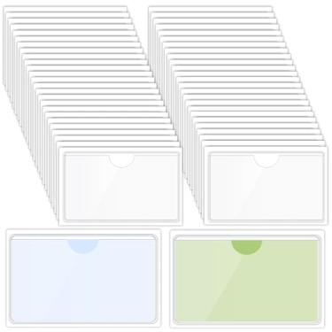 Imagem de 100 pacotes de compartimentos de armazenamento de etiquetas adesivas de plástico transparente, bolsos para cartões, bolsas adesivas, porta-cartões com abertura superior para caixas de armazenamento