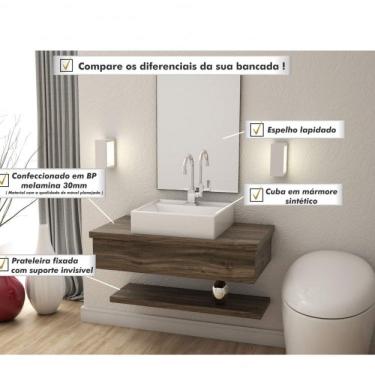 Imagem de Bancada Para Banheiro 80 cm c/ Cuba Q39 Prateleira E Espelheira 806w Metrópole Compace