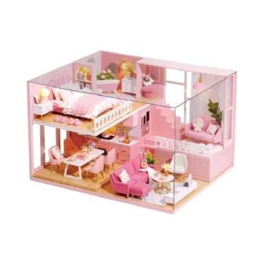 Imagem de Casa De Bonecas Miniatura 3D De Madeira Para Montar Com Kit De Móveis,
