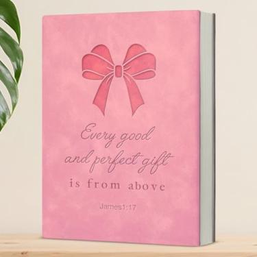 Imagem de Pink Coquette Bow Christian Notebook, Girly Religious Bible Verse Journal Spiritual Gifts for Women, James 1:17 Scripture Pink Writing Notebook