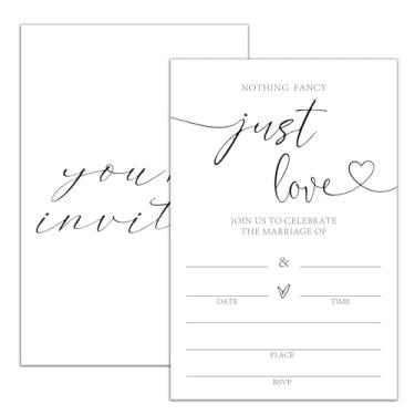 Imagem de Moonle Nothing Fancy Just Love Cartões de convite de casamento, 20 convites de casamento com envelopes para recém-casados, decoração de convites de festa de noivado com tema branco mínimo