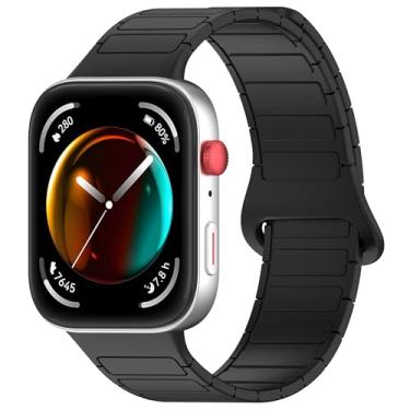 Imagem de FFHDJL Pulseira magnética para Huawei Watch Fit 3, pulseira correa de silicone para relógio Huawei Fit3 (preta)