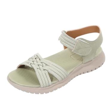 Imagem de Sandálias femininas plataforma peep toe sola grossa casual para verão praia caminhada PU superior, Verde, 35
