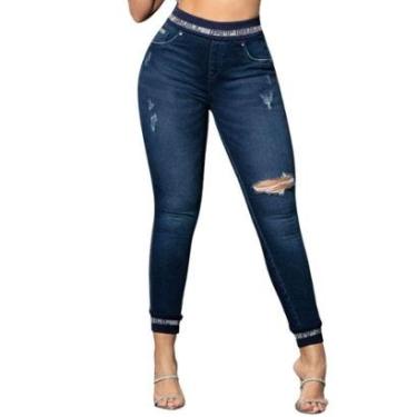 Imagem de Calça Jeans Jogger com Logomania e Destroyed Pit Bull 64446-Feminino