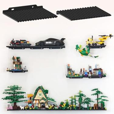 Imagem de LRANFOW 12 prateleiras flutuantes para exibição de parede compatíveis com blocos de construção Lego, pinos de 40,6 x 33 cm para armazenamento e exibição de tijolos de brinquedo, prateleira de exibição