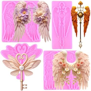 Imagem de MIYAHOUSE Wing Fondant Moldes de silicone para decoração de bolos, topo de cupcake, pasta de goma de chocolate, argila de polímero, conjunto de 4