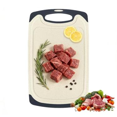 Imagem de Tábua de cortar para cozinha, tábua antiderrapante com sulcos de suco para carne, vegetais, economia de espaço, pode ser lavada na lava-louças, essencial para cozinha durável (trigo, grande)