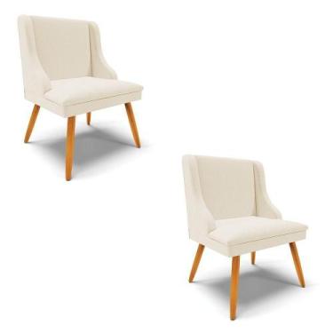 Imagem de Kit 02 Cadeiras Linho Grosso Bege Pés Palito Castanho - DROSSI