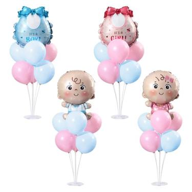 Imagem de Kit de mesa central de mesa de balão revelador de gênero 4 conjuntos para mesa com balões de alumínio para chá de bebê, decoração de festa revelada de gênero