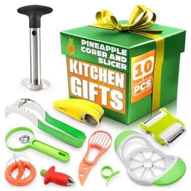 Imagem de Conjunto de ferramentas e fatiadores de abacaxi com 10 peças – Cortador e descaroçador de maçã resistente e afiado, descascadores multifrutas – Gadget de cozinha funciona para melões, abacates