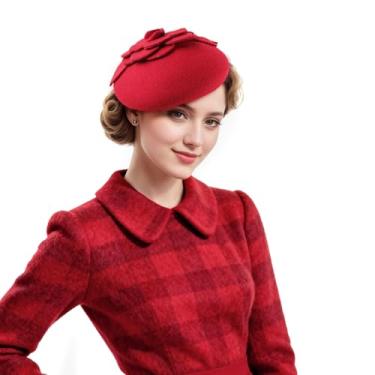 Imagem de Comott Boinas femininas de lã para mulheres, boina francesa, para homens e mulheres, festas à fantasia, fascinantes, Vermelho, 1-5