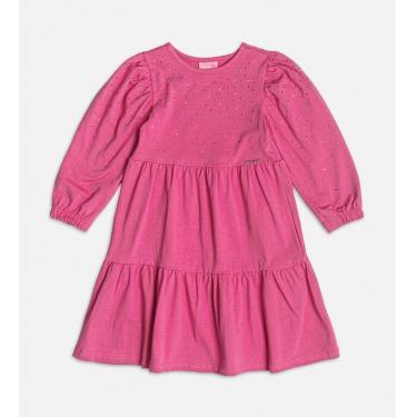 Imagem de Vestido Infantil Manga Longa Algodão Fucsia Strass Momi-Feminino
