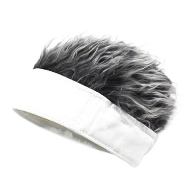 Imagem de Peruca masculina e feminina, touca divertida de cabelo curto, macia, festa, ao ar livre, divertida, unissex, confortável (cinza branco)