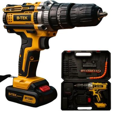 Imagem de Parafusadeira Furadeira 2 Baterias Portatil Maleta Sem Fio - RR CASA E