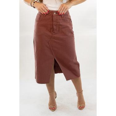 Imagem de Saia Midi Jeans Color Feminina Alta Fenda Anticorpus-Feminino