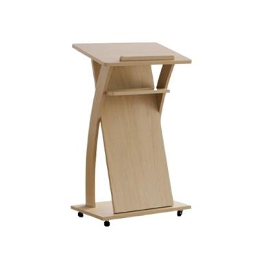 Imagem de Pulpit Suporte de pódio de madeira com rodas Púlpito móvel com prateleira de armazenamento base pesada escola