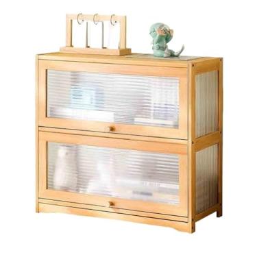 Imagem de x3anggyt5 Estante de livros de mesa de 2 níveis, com prateleira de armazenamento de porta de plástico transparente, para sala de estar, escritório, estante organizadora de estudo (L52 x L25 x H50 cm)