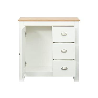 Imagem de Aparador de cozinha, armário de armazenamento branco para sala de jantar, corredor, armário de TV da sala de estar, gavetas e 2 portas (D conforme mostrado)