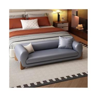 Imagem de Banqueta de cabeceira de cama moderna leve couro luxuoso sofá banco quarto loja de roupas vestiário entrada de cabeceira (cinza-azul, grande)