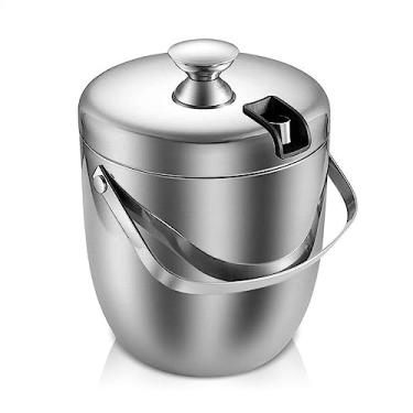 Imagem de Balde de gelo de festa, aço inoxidável isolado de parede dupla 2,8 L com tampa e pedras de resfriamento de uísque para refrigerador de cerveja e vinho