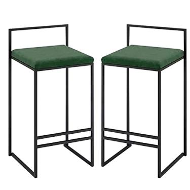 Imagem de KIDYBO Conjunto de 2 bancos de bar estofados de veludo para café da manhã para ambientes internos e externos, com encosto e apoio para os pés, suporte de 150 kg, cadeira alta