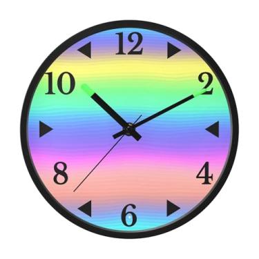 Imagem de STAYTOP Lindo relógio de parede de LED com listras coloridas para quarto com brilho noturno, relógios de parede silenciosos de 30 cm para decoração de sala de estar, controle de som, relógio de parede