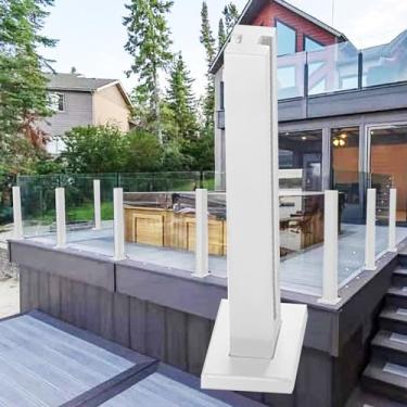 Imagem de Poste de grade de vidro ao ar livre branco, sistema de balaustrada de vidro, coluna de suporte de painéis de vidro para jardim, quintal, pátio, varanda, corrimão de escada (cor: branco-poste médio