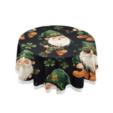 Imagem de Qilmy Toalha de mesa redonda de palmeira de treliça verde, 152 cm, resistente à água, à prova de derramamento, capa de mesa grande para jantar de reunião de família em ambientes internos e externos