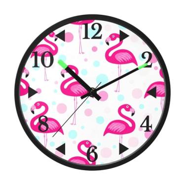 Imagem de STAYTOP Lindo relógio de parede de LED flamingo para quarto com brilho noturno, relógios de parede silenciosos de 30 cm para decoração de sala de estar, controle de som, relógio de parede moderno que