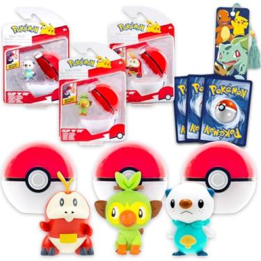 Imagem de Pokemon Clip 'N' Go Poke Ball Figurine Set - Bundle with 3 Figurines and Pokeballs Featuring Fuecoco, Grookey, and Oshowatt Plus Cards | Pokemon Battle Pack Figures