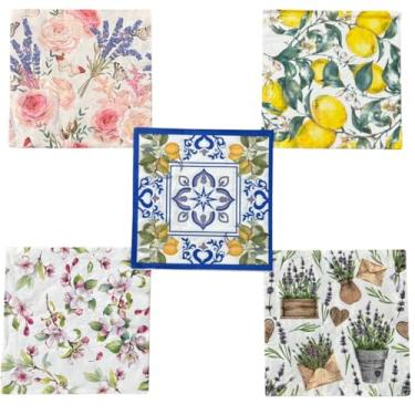 Imagem de Kit 5 Guardanapos para Decoupage – Papel Decorativo para Artesanato em MDF, Vidro e Papel | Estampas Florais e Clássicas