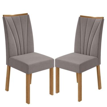 Imagem de Cadeira para Mesa de Jantar Apogeu kit 02 Peças Veludo Liso Capuccino Amêndoa Clean – Lopas