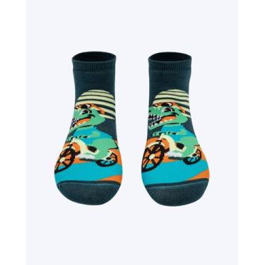 Imagem de Meia Soquete Infantil Masculina Com Sola Emborrachada Dino Miami Puket