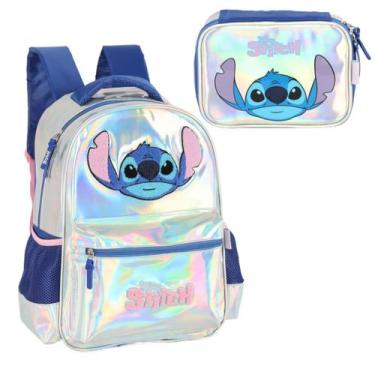 Imagem de Kit Mochila Holográfica Costa Escolar Stitch Com Estojo Box - Luxcel
