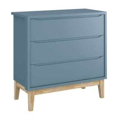 Imagem de Cômoda Gaveteiro Classic New Azul Fosco com Natural - MoveisAqui - REL