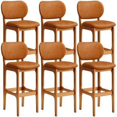 Imagem de Kit 06 Banquetas Alta Bar Cozinha Sala Jantar Fixa Betta L02 Imbuia Couríssimo Canela - Lyam Decor