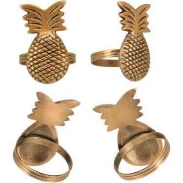 Imagem de Anel Guardanapo 6X4X4Cm Metal Dourado 4Pç Abacaxi
