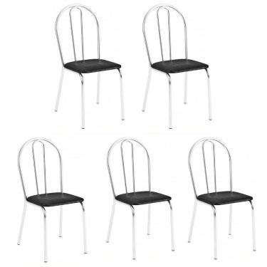Imagem de Kit 5 Cadeiras Lisboa Cromada Para Cozinha Ou área Gourmet-assento Sintético Preto