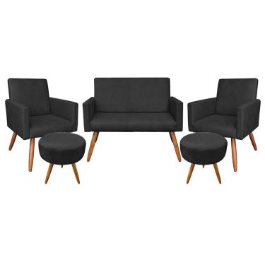 Imagem de Kit Namoradeira 2 Poltronas E 2 Puffs Redondo e Preto