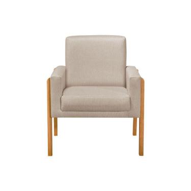 Imagem de Kit 4 Poltronas Sala De Espera Pés Em Madeira Santorini Linho Bege - Bege