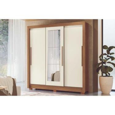 Imagem de Guarda Roupa Casal 3 Portas De Correr (1 C/ Espelho) E 2 Gavetas C/ Pés Maringá Jatoba/areia - Santos Andirá