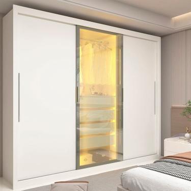 Imagem de Guarda-roupa Casal 3 Portas 1 Porta Reflecta com Led 100% Mdf Royale Branco