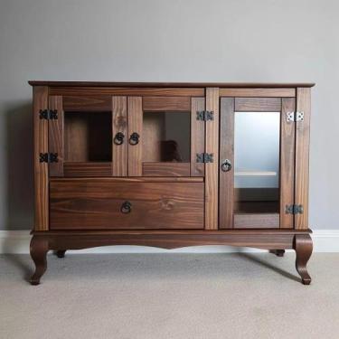 Imagem de Aparador De Madeira Maciça Retrô Rústico Estilo Luís Xv - Repleta