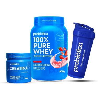 Imagem de Combo Whey Zero Lactose 900g, Creatina 100g e Coqueteleira-Unissex